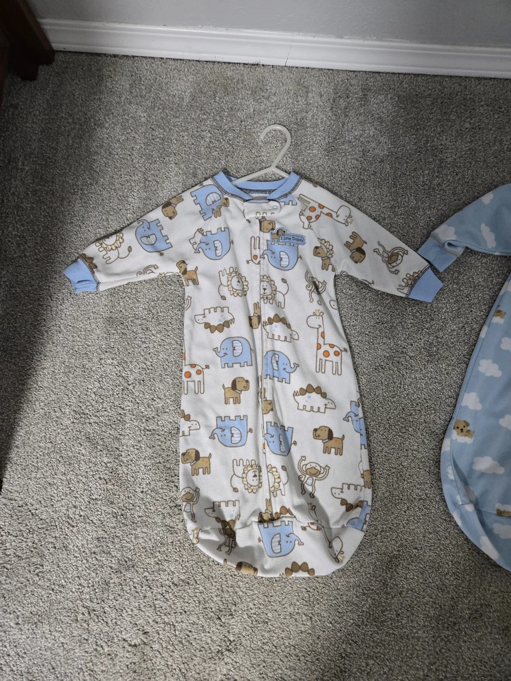 Blue and Cream Baby Sleep Gowns - Animal Print Kids Pajamas